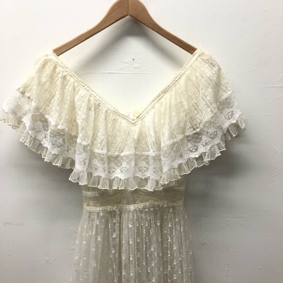 Gunne Sax Romantic Renaissance Bridal Collection Lace Ruffle Maxi Dress Size 7 - Picture 2 of 13
